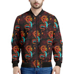 Red Dragon Lotus Pattern Print Men's Bomber Jacket