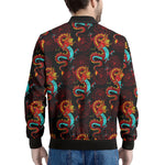 Red Dragon Lotus Pattern Print Men's Bomber Jacket