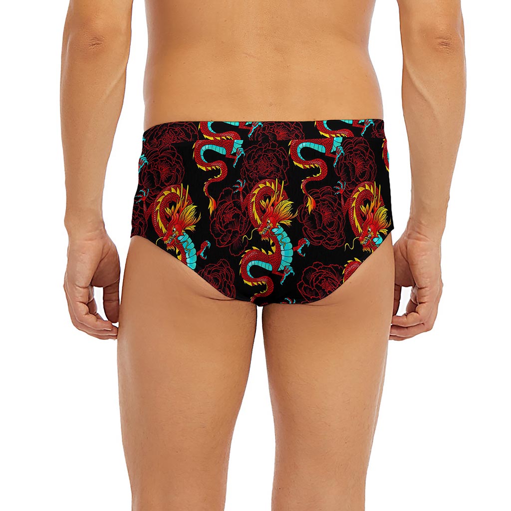 Red Dragon Lotus Pattern Print Men's Briefs