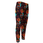 Red Dragon Lotus Pattern Print Men's Compression Pants