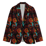 Red Dragon Lotus Pattern Print Men's Cotton Blazer