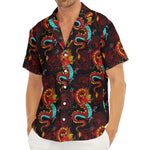 Red Dragon Lotus Pattern Print Men's Deep V-Neck Shirt