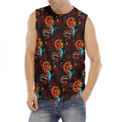 Red Dragon Lotus Pattern Print Men's Fitness Tank Top