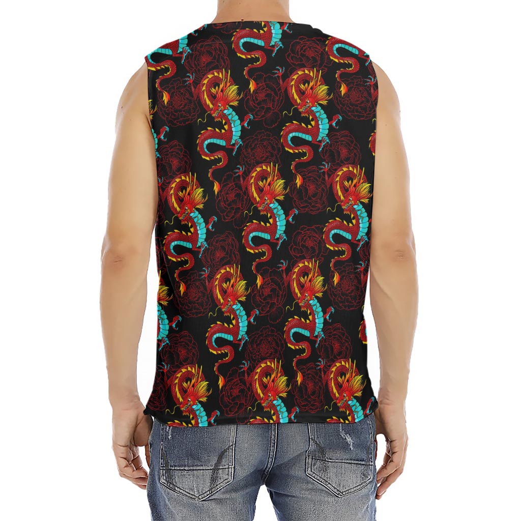 Red Dragon Lotus Pattern Print Men's Fitness Tank Top