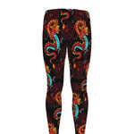 Red Dragon Lotus Pattern Print Men's leggings