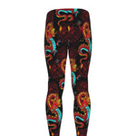 Red Dragon Lotus Pattern Print Men's leggings