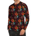 Red Dragon Lotus Pattern Print Men's Long Sleeve Rash Guard