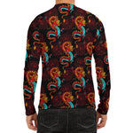 Red Dragon Lotus Pattern Print Men's Long Sleeve Rash Guard