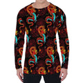 Red Dragon Lotus Pattern Print Men's Long Sleeve T-Shirt