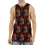 Red Dragon Lotus Pattern Print Men's Muscle Tank Top