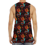 Red Dragon Lotus Pattern Print Men's Muscle Tank Top