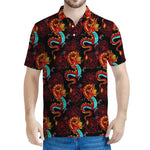 Red Dragon Lotus Pattern Print Men's Polo Shirt