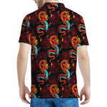 Red Dragon Lotus Pattern Print Men's Polo Shirt