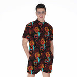 Red Dragon Lotus Pattern Print Men's Rompers
