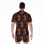 Red Dragon Lotus Pattern Print Men's Rompers