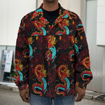Red Dragon Lotus Pattern Print Men's Shirt Jacket