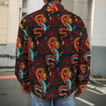 Red Dragon Lotus Pattern Print Men's Shirt Jacket