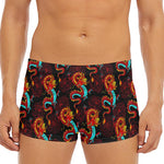 Red Dragon Lotus Pattern Print Men's Short Boxer Briefs