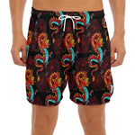 Red Dragon Lotus Pattern Print Men's Split Running Shorts