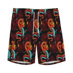 Red Dragon Lotus Pattern Print Men's Sports Shorts