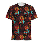 Red Dragon Lotus Pattern Print Men's Sports T-Shirt