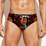 Red Dragon Lotus Pattern Print Men's Swim Briefs
