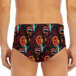 Red Dragon Lotus Pattern Print Men's Triangle Swim Briefs