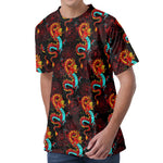 Red Dragon Lotus Pattern Print Men's Velvet T-Shirt