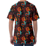Red Dragon Lotus Pattern Print Men's Velvet T-Shirt