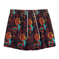 Red Dragon Lotus Pattern Print Mesh Shorts