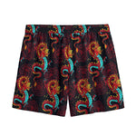 Red Dragon Lotus Pattern Print Mesh Shorts