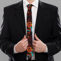 Red Dragon Lotus Pattern Print Necktie