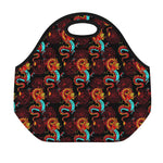 Red Dragon Lotus Pattern Print Neoprene Lunch Bag