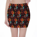 Red Dragon Lotus Pattern Print Pencil Mini Skirt