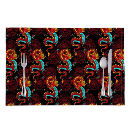 Red Dragon Lotus Pattern Print Placemat