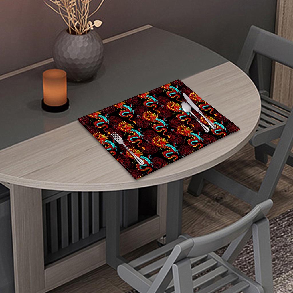 Red Dragon Lotus Pattern Print Placemat