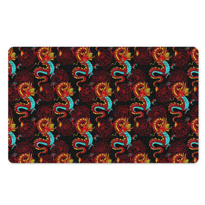 Red Dragon Lotus Pattern Print Polyester Doormat