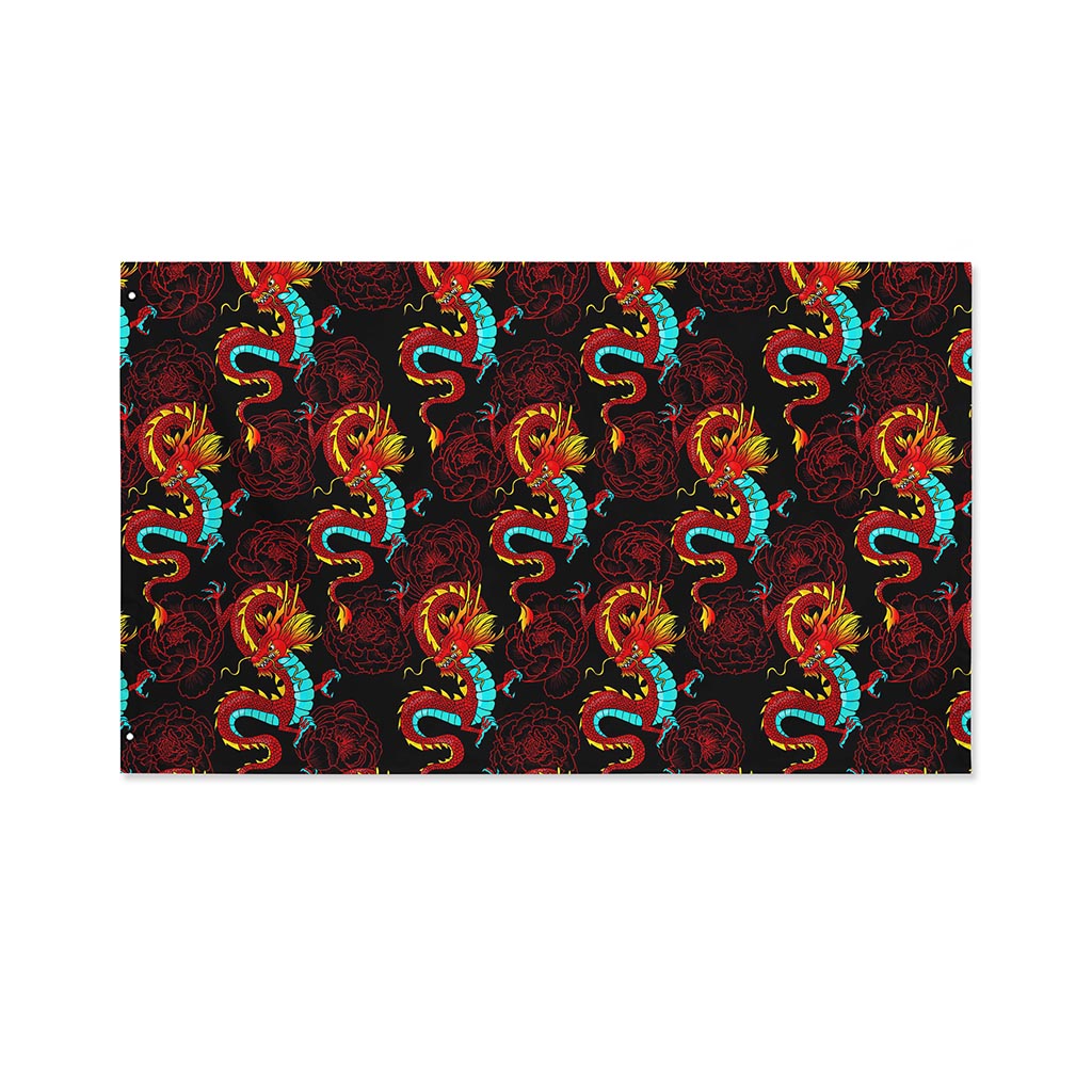 Red Dragon Lotus Pattern Print Polyester Flag