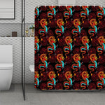 Red Dragon Lotus Pattern Print Polyester Shower Curtain