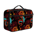 Red Dragon Lotus Pattern Print Portable Lunch Bag