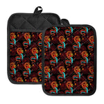 Red Dragon Lotus Pattern Print Pot Holders With Pocket