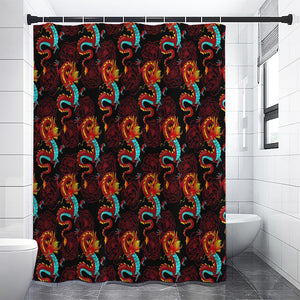 Red Dragon Lotus Pattern Print Premium Shower Curtain