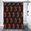 Red Dragon Lotus Pattern Print Premium Shower Curtain