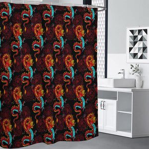 Red Dragon Lotus Pattern Print Premium Shower Curtain