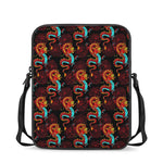 Red Dragon Lotus Pattern Print Rectangular Crossbody Bag