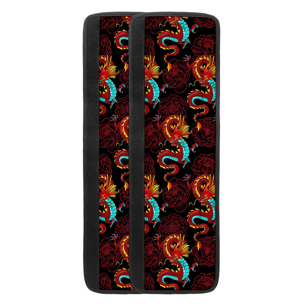 Red Dragon Lotus Pattern Print Refrigerator Handle Covers