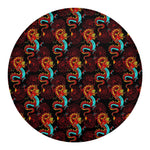 Red Dragon Lotus Pattern Print Round Blanket