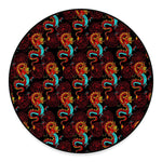 Red Dragon Lotus Pattern Print Round Floor Mat