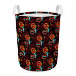 Red Dragon Lotus Pattern Print Round Laundry Basket
