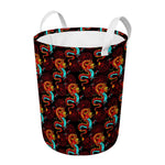 Red Dragon Lotus Pattern Print Round Laundry Basket